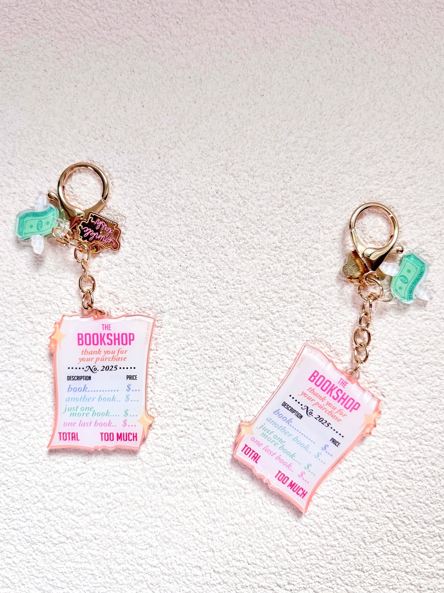 “THE BOOKSHOP RECEIPT” Triple-Charmed Acrylic Charm (Double-Sided)
