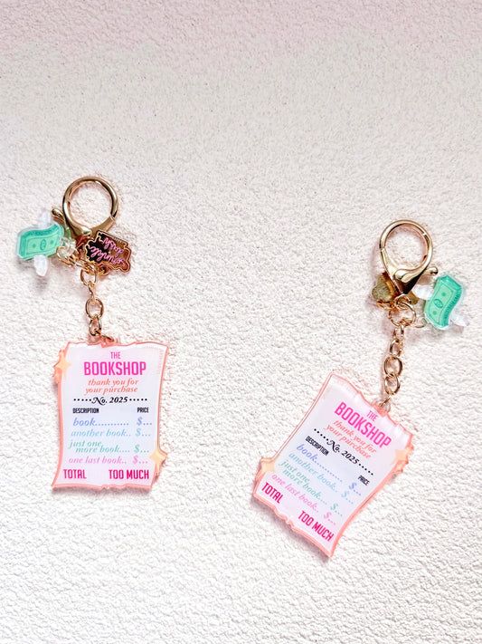“THE BOOKSHOP RECEIPT” Triple-Charmed Acrylic Charm (Double-Sided)