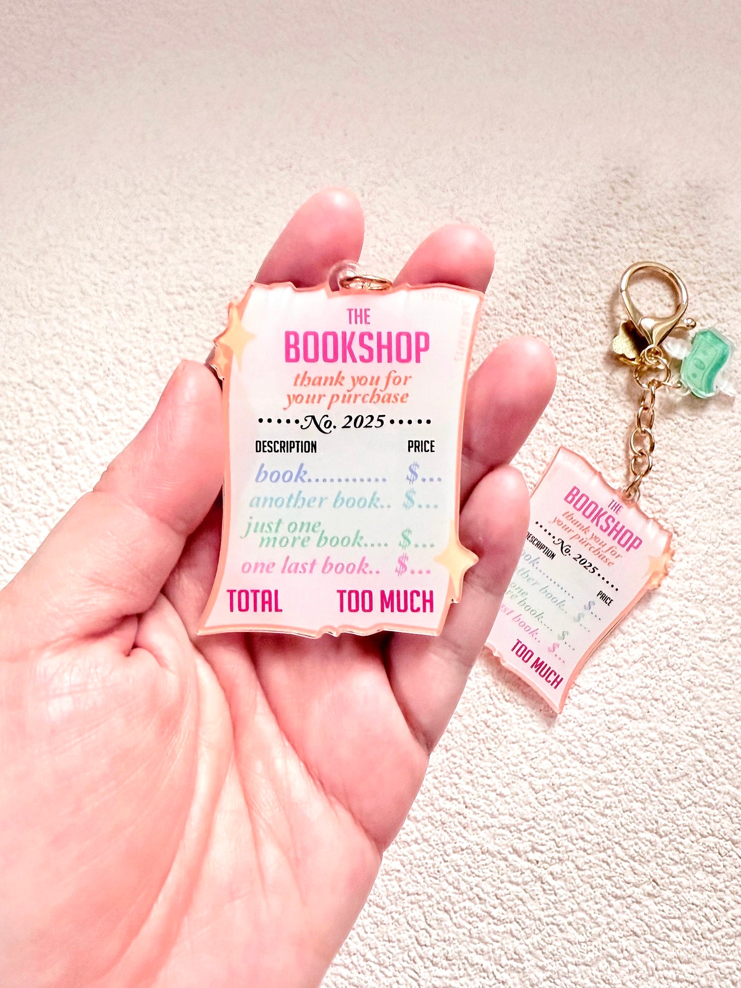“THE BOOKSHOP RECEIPT” Triple-Charmed Acrylic Charm (Double-Sided)