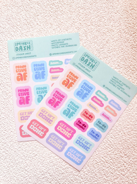 “PRODUCTIVE AF” sticker sheet
