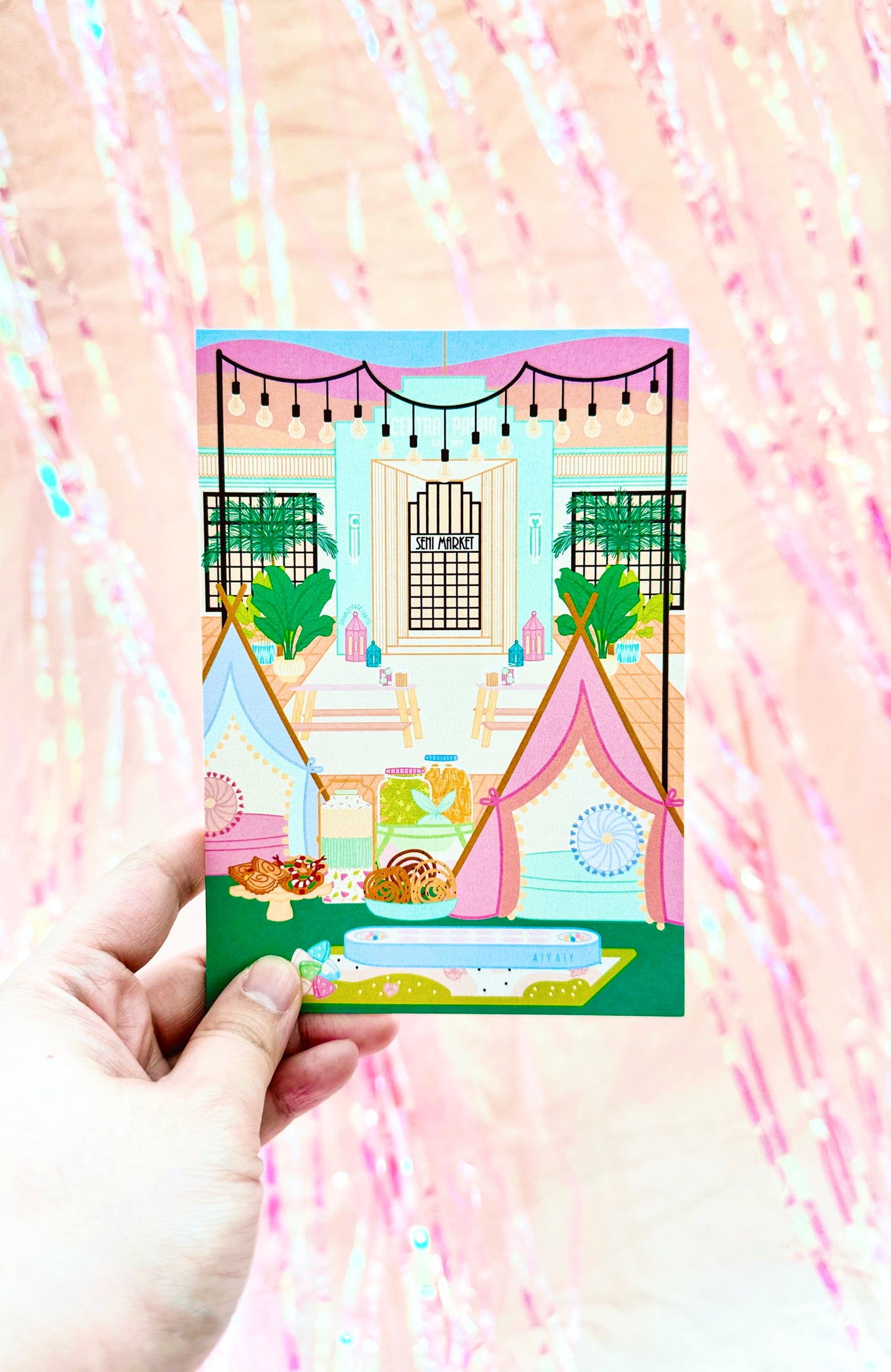 “SENI MARKET” Shimmery Postcard